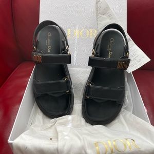 Christian Dior DIORACT black leather dad sandals AUTHENTIC 41